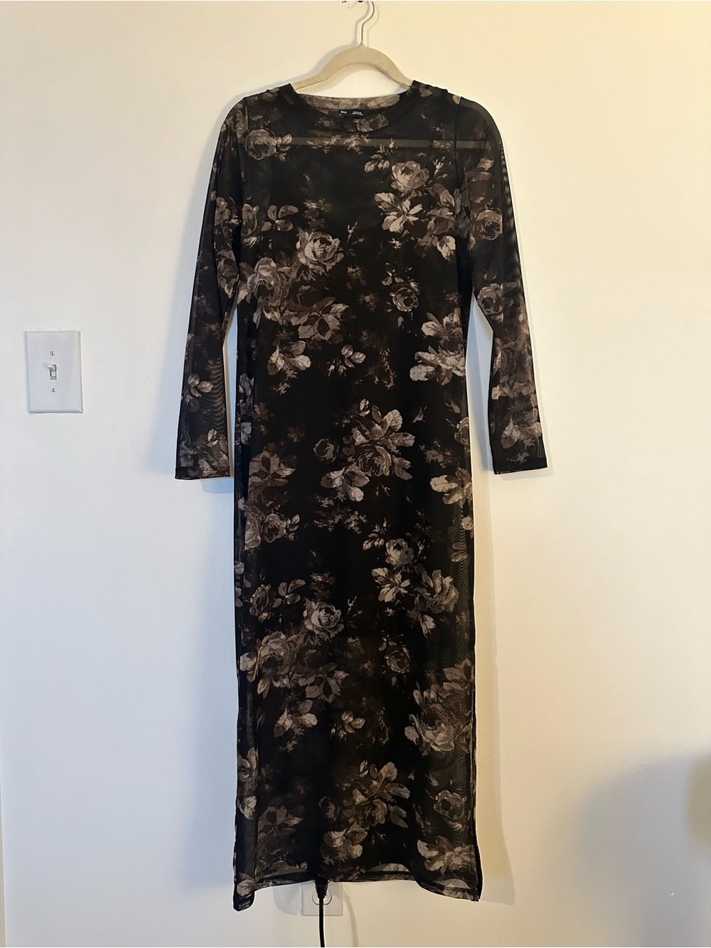 Gap Black Floral Long Sleeve Sheer Maxi Dress